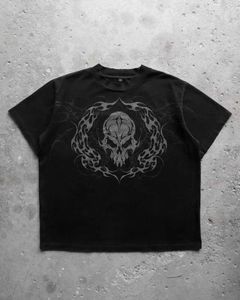 T-shirts masculins American Retro Fashion Brand Skeleton Imprimerie courte Slve T-shirt Men Y2k Goth Harajuku Fashion Strt Dark Surdimension Top T240508
