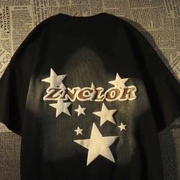 Camisetas masculinas Estrella de letra retro estadounidense Impreso tops para mulheres ts camisetas finas harajuku tendencia strt casual casal y2k n vero H240425