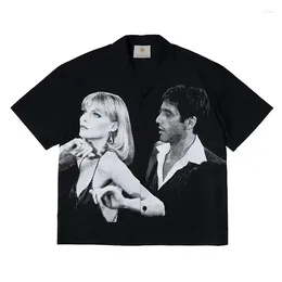 T-shirts voor heren Amerikaanse retro Scarface filmthema portretprint Elegant ontwerp Sense Trendy bloemenblouse met korte mouwen Y2k Herenkleding
