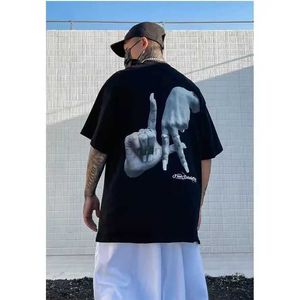 Heren T-shirts Amerikaans retro T-shirt met hiphopprint LA gebaar losse modieuze heren merk oldschool westerse zomershirts 240319