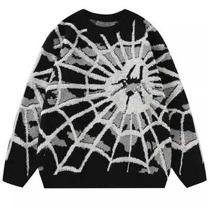 Heren T-shirts American Spider Knusted Mens Jumper Autumn and Winter Wool Tulled Hip Hop Harajuku Y2K Retro extra grote gebreide truil2403