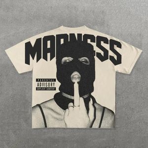 T-shirts pour hommes T-shirt imprimé de capuche American Street Black Hood Fabric et modèles féminins à manches à manches courtes y2k plus taille goth