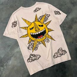 Camisetas para hombres Camisetas gráficas de estilo americano Harajuku Moon y Sun Camiseta de gran tamaño Camas de algodón Strt Y2K Tops Goth Women Clothing T240408