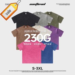 T-shirts pour hommes Style américain à la mode lavé et vieilli 230g T-shirt en pur coton confortable respirant Design à la mode surdimensionné