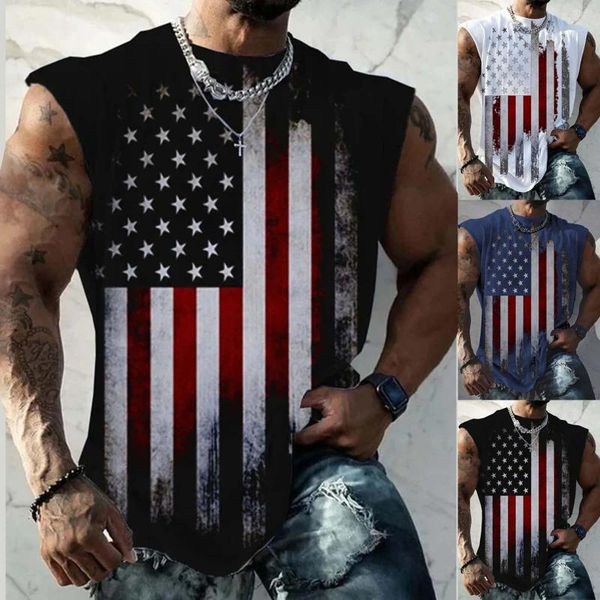 Camisetas para hombres camisa de tanque americano bandera angustiada de manga corta patriótica día de independencia