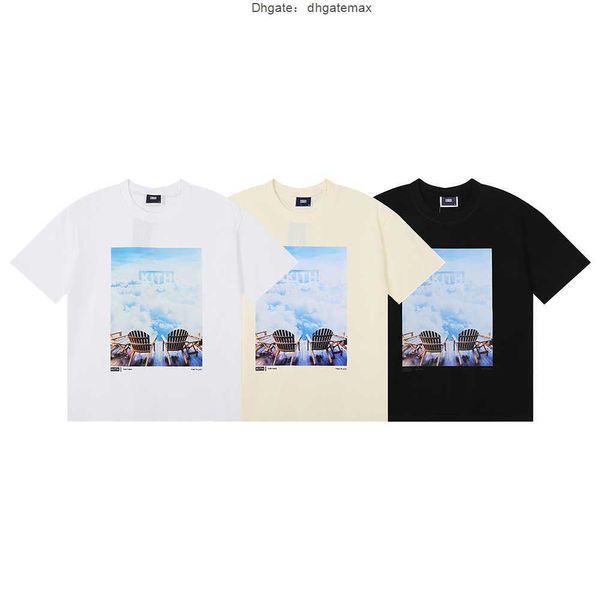 T-shirts pour hommes Marque américaine à la mode KITH New York store limited sky cloud print pur coton décontracté à manches courtes polyvalent T-shirt ample