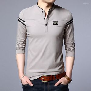 Camisetas para hombre Anbenser, camiseta de manga larga para hombre, ropa de primavera y otoño, camisetas sólidas con cuello mandarín, camiseta Polo para