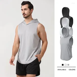 T-shirts pour hommes Anbenser T-shirt avec chapeau séchage rapide course gilet de sport sans manches en vrac décontracté chemise de musculation hommes t-shirts