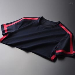 Heren t shirts en rood zwart contrast kleurontwerp ronde kraag korte mouw katoen spandex mode t-shirts m-4XL