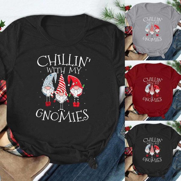 T-shirts pour hommes et femmes Gnomes de noël imprimés col rond T-Shirt à manches courtes haut chemise à manches longues femmes