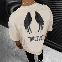 Camisetas para hombres Camiseta gráfica de alas de ángel para hombre Color sólido Ronda T para la primavera Summer Slve Short Slve Male T240419
