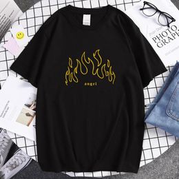 T-shirts voor heren Angel Yellow Fire Printed T-Shirt Mens Sport Spiritual Tshirt Nieuwigheid Ademend korte mouwen Katoenen casual T-shirt