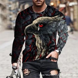 T-shirts voor heren Dier Eagle Vintage 3D-print Zomer Heren T-shirt met ronde hals Casual oversized T-shirt met lange mouwen Mode Trui Herenkleding 231207