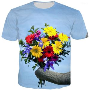 Mannen T Shirts Animal Olifant Bloemenprint Mannen Vrouwen T-shirt Zomer Volwassen Kinderen Streetwear Outdoor Sport Shirt Mode Kleding tshirt