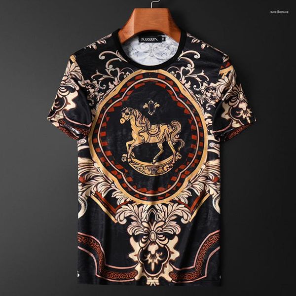 T-shirts pour hommes T-shirt Slim T-shirt T-shirt Tshipt pour hommes Summer Baroque Black Gol Gold à manches courtes