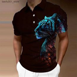 Heren T-shirts Dieren Heren Polo 3D Tijger Leeuw Gedrukt Ferocious Beast Herenkleding Zomer Casual Korte Mouw Losse Oversize Shirts Senior Top Q240220