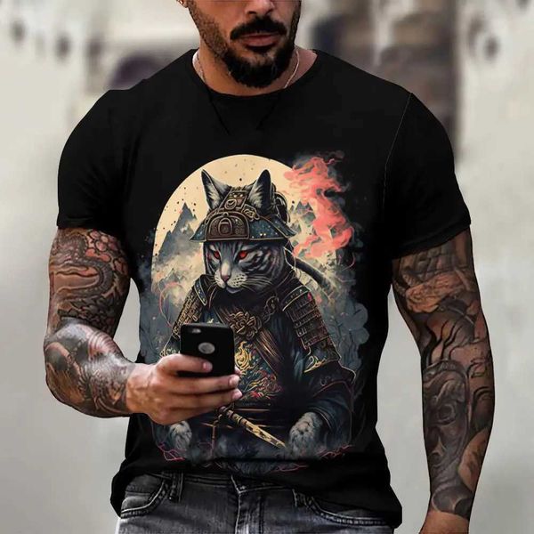 T-shirts pour hommes T-shirts animaux pour hommes Summer Short Slve t Samurai japonais imprimé vêtements surdimensionnés mode décontractée Strtwear T240425