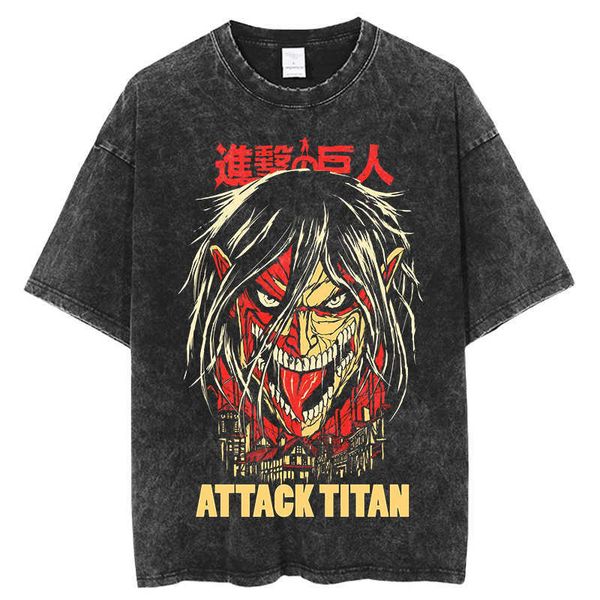 T-shirts pour hommes Anime Attack On Titan T-shirts Vintage Washed T-shirt Harajuku Oversize Tee Coton Mode Streetwear Unisexe Top J230509