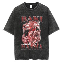 T-shirts pour hommes Anime Baki Haman T-shirts Harajuku Vintage 100% coton T-shirt lavé pour hommes Hip Hop Streetwear T-shirt surdimensionné 230607