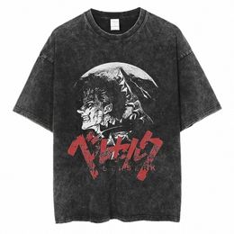 T-shirts voor heren Anime Berserk T-shirt met print Zwart 100% katoen T-shirts Guts Washed Retro T-shirt Y2k Overhemden met korte mouwen Zomer streetwear tops 230413 C8pv#