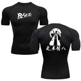 T-shirts voor heren Anime Bleach Compressie Shirt Heren Korte lopende T-shirt Gym Sport Snel droge ademende zwarte fitness sportkleding bodybuilding 2443