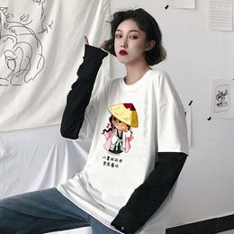 Mannen T Shirts Anime Bleach Mode Gestreepte Lange Mouwen T-shirts Kawaii Kyouraku Shunsui Cartoon Q Versie Print Hip Hop unisex Streetwear