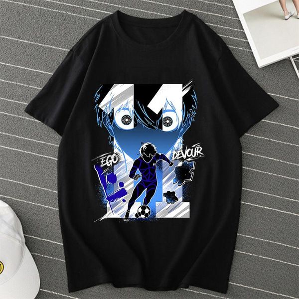 Camisetas de Manga corta de Anime para hombre, camisa de Manga Yoichi Isagi con cierre azul, estilo Hip Hop, ropa de calle de gran tamaño, camisetas Harajuku