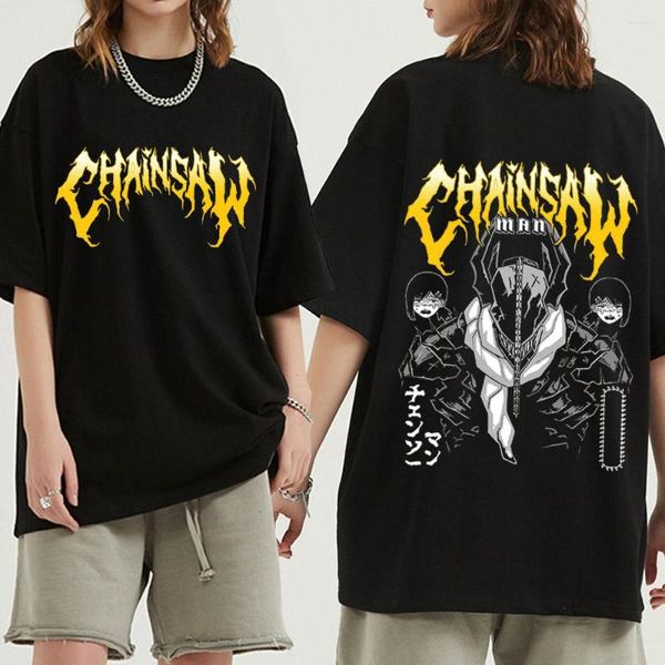 T-shirts pour hommes Anime Chainsaw Man Aki Denji Power Metal T-shirt Manga Double Face Graphic T-shirts Hip Hop pour hommes et femmes Couples