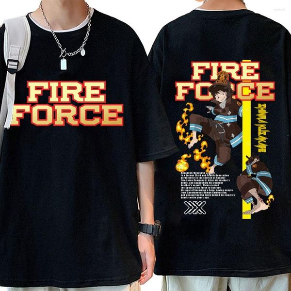 T-shirts pour hommes Anime Fire Force Shirt Manga Shinra Kusakabe T-shirts graphiques Hommes Femmes Été Coton Casual Surdimensionné Streetwear Tops