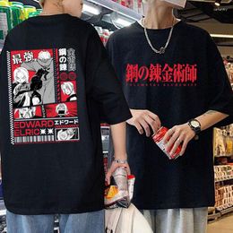 Mannen T Shirts Anime Fullmetal Alchemist T-shirt Manga Edward Elric Grafische Print Tshirt Mannen Vrouwen Harajuku Casual Puur Katoen Oversized