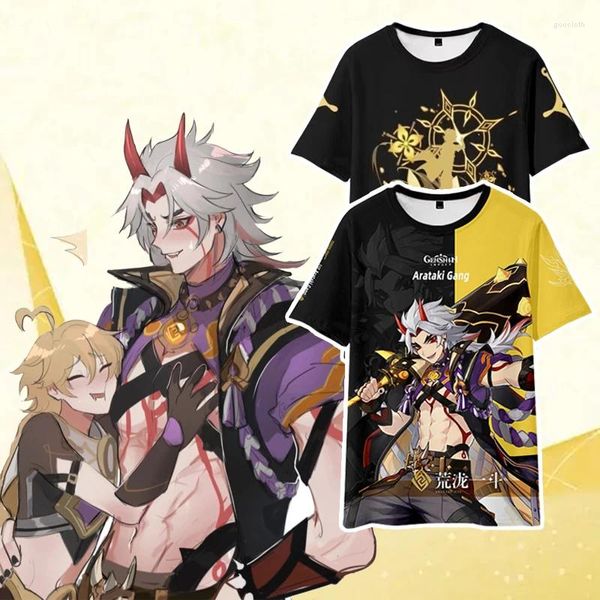 Camisetas para hombre, camiseta de Anime Genshin Impact 3D, camiseta de Arataki Itto, camisetas gráficas de juego, camisetas informales de gran tamaño para niños y niñas, ropa Kawaii