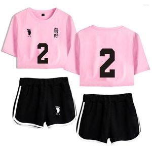 Heren t shirts anime haikyuu sexy pullover katoen casual tweedelig set vrouwen vrouwelijke karasuno crop top en shorts kpop tracksuit print