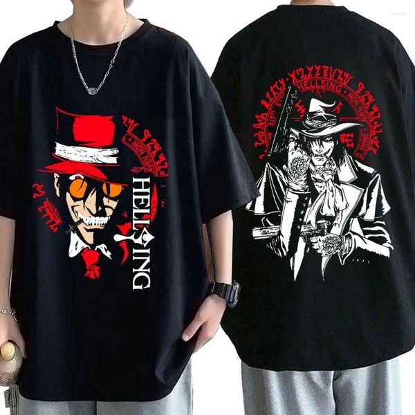 Camisetas de hombre Anime Hellsing Ultimate Alucard camiseta Vintage vampiro Manga Horror camisa hombres gótico Casual camisetas de gran tamaño