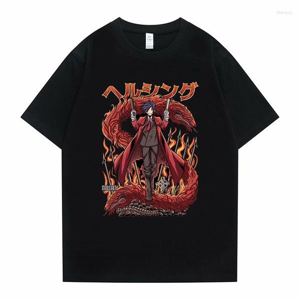 Camisetas de hombre Anime Hellsing Ultimate Alucard camiseta hombres mujeres Vintage camisetas de gran tamaño Streetwear hombre gótico vampiro Horror camisa