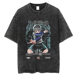 Hommes S T-shirts Anime Hunter X Tshirt Killua Zoldyck T-shirt lavé 100 coton T-shirt hommes lâche Y2k gilet été chemises à manches courtes 230330