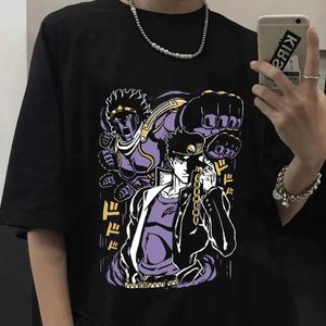 Heren t-shirts Anime Jojo Bizarre Adventure T-shirt Men Jotaro Star Platinum Manga Graphic T-shirts Men Women Women Fashion Short Slve Casual Tops T240425
