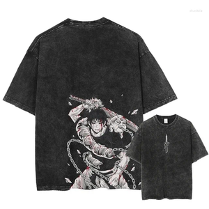 Camisetas para hombre Anime Jujutsu Kaisen camiseta lavada negra Harajuku verano camisetas de algodón de manga corta Vintage Streetwear Fushiguro Toji camiseta