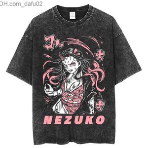 T-shirts voor mannen Anime Kimetsu no Yaiba Demon Slayer Washed T-shirts Mannen Vrouwen Inosuke Manga Print Tops Tees voor de zomer Gothic HarajukuStreetwear Z230714