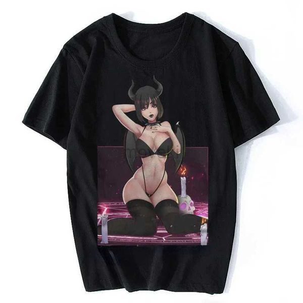 T-shirts masculins anime obscèneux sexy japon waifu t-shirts succubus girl fou t-shirt hommes manches courtes hentai tops harajuku cotton otaku graphique t-shirt 2443