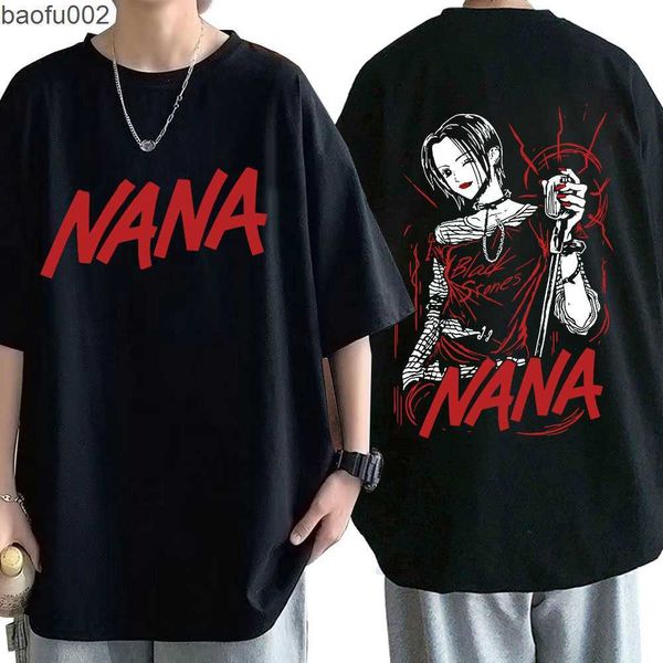 Camisetas para hombres Camisetas con estampado de Anime Nana Osaki, camiseta informal de algodón de manga corta para hombres y mujeres, ropa de calle Harajuku de gran tamaño para adolescentes W0322