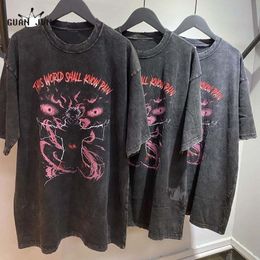 T-shirts hommes Anime T-shirt imprimé hommes rétro lavé 100% coton Tops Tees Harajuku Tshirt Uchiha Sakura Streetwear Hip Hop T-shirts masculins 230307