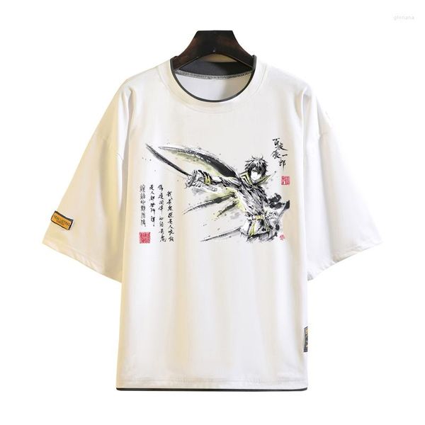 T-shirts pour hommes Anime Seraph Of The End T-Shirts Blanc Impression Polyester À Manches Courtes Encre Peinture Tops Tee Dessin Animé Fans Cadeau