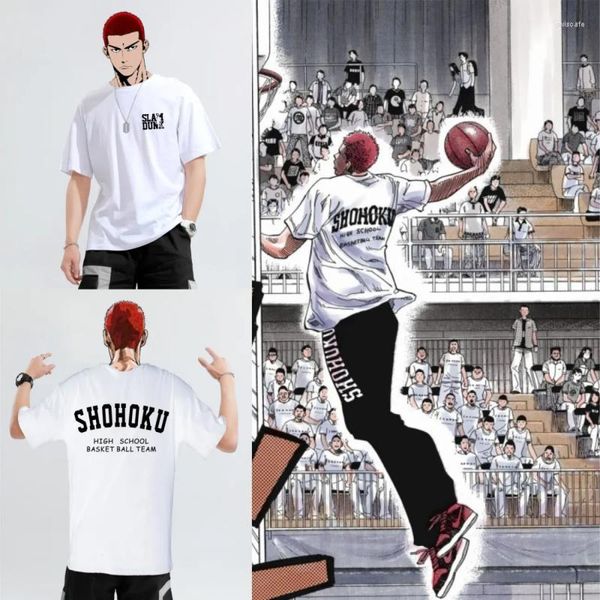 Camisetas de hombre Anime SHOHOKU equipo de baloncesto de la escuela secundaria SAKURAGI RUKAWA MITSUI camisa de entrenamiento para hombre de manga corta Casual blanco Tops de algodón