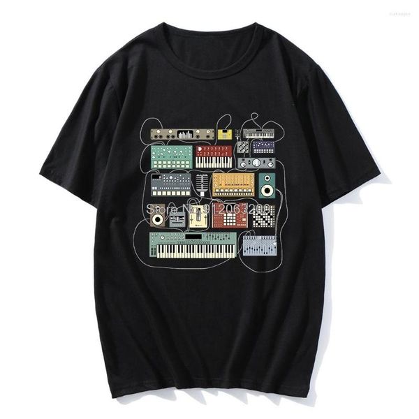 Camisetas de hombre Anime verano músico electrónico sintetizador y máquina de tambor Dj impreso cuello redondo de alta calidad de gran tamaño hombres Camiseta corta