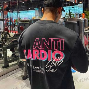 T-shirts Hommes Anti Cardio Casual Surdimensionné Court Slves Coton T-shirt Gym Fitness Mâle Entraînement Coton Ts Top Nouveaux Vêtements De Mode T240325