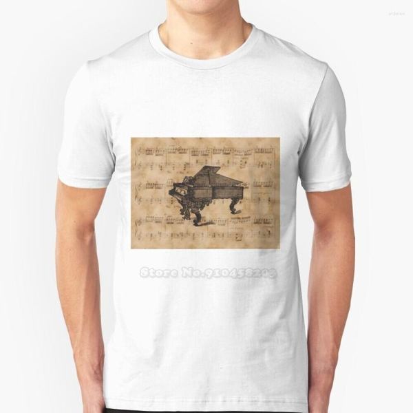 T-shirts pour hommes Antique Piano à queue sur feuille de musique vintage Hommes T-shirt doux et confortable Tops T-shirt T-shirt Vêtements historiques dignes