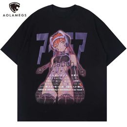 T-shirts voor heren Aolamegs T-shirts voor heren Sexy Manga Girls Kanji Print Anime Tee Shirts Summer Baggy College Style Tops Fashion Otaku Streetwear J230625