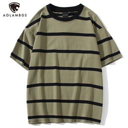 T-shirts voor heren aolamegs Men T-shirt Kleurblok Afdruk 3 Kleur Optionele T-shirts eenvoudige High Street Basic All-match lading Tops mannelijke streetwear 230425