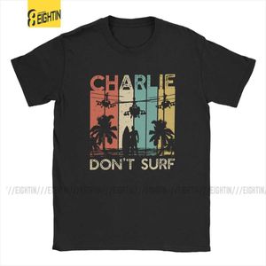 T-shirts voor heren apocalyps Citaat nu Charlie Dont Surf T Shirt Men Cotton T-Shirts Vietnam War Helicopter Movie Marlon Brando Tees Short Sleeve T240425