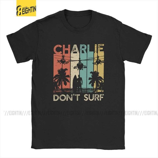 T-shirts masculins apocalypse maintenant cite Charlie Don't surf T-shirt Men Cotton T-shirts Vietnam War Helicopter Movie Marlon Brando Tees Short Sleeve T240425